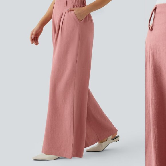 Halara High Waisted Pocket Wide Leg Flowy Solid Palazzo Casual Linen Feel Pants - Picture 10 of 16